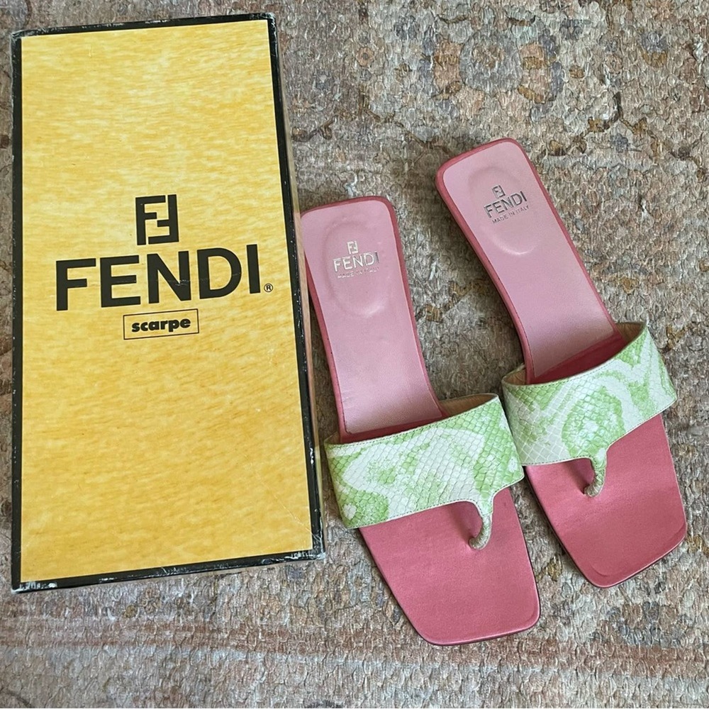 Vintage Y2K Fendi Python Boa Green Pink Sandal